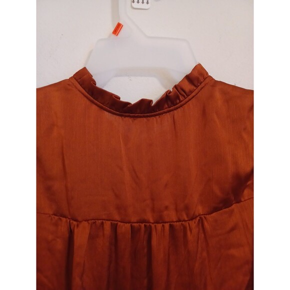 Monteau LA Babydoll Satin Top L Fire Brown Tiered Coquette Romantic Ruffled Y2k - Picture 7 of 8
